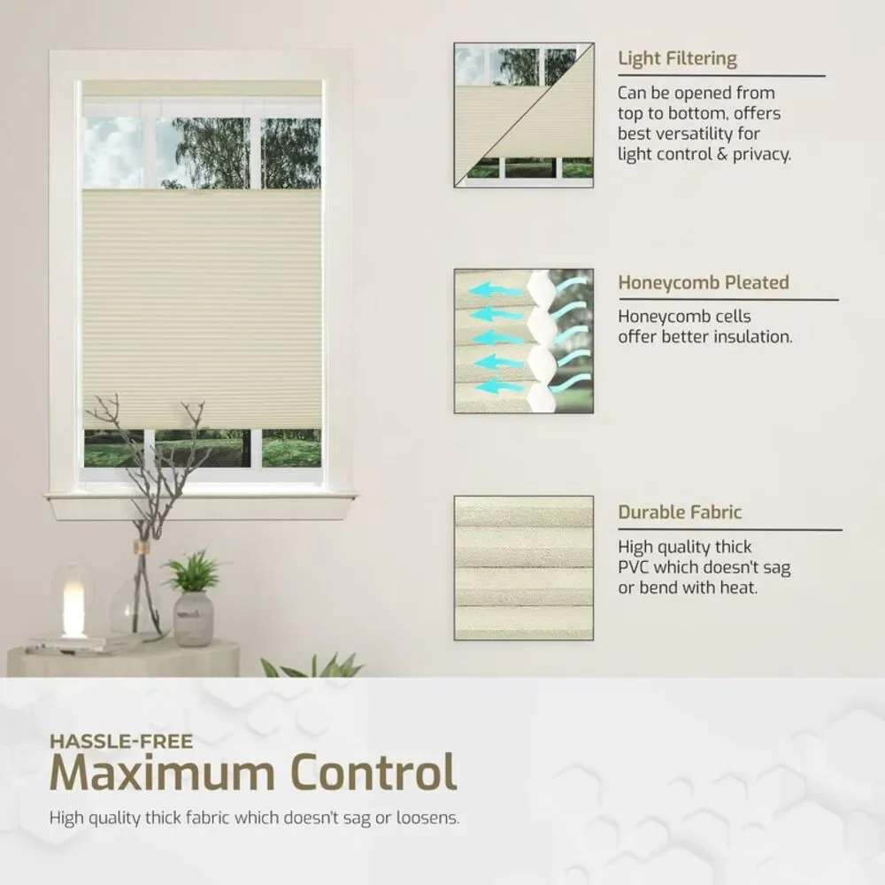 Cordless Window Blinds Cellular Top-Down Bottom-Up Honeycomb Pleated 3/8